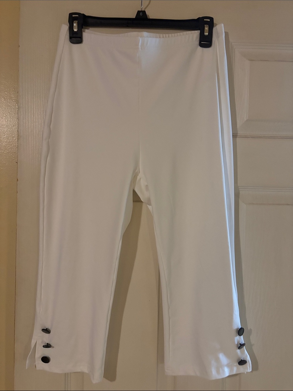 White Crop Capris with Button Hem